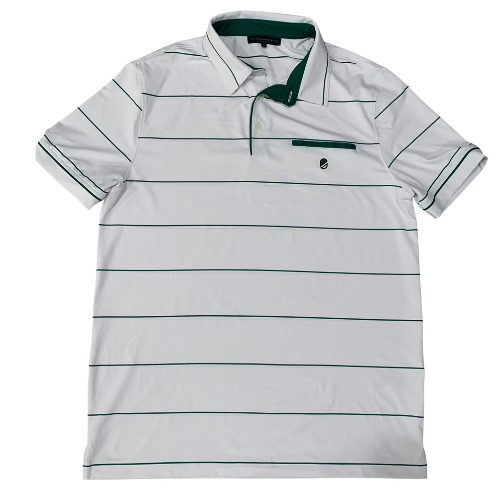 Extracurricular Polo Shirt‎ Mens Medium White Green Stripe Performance Golf